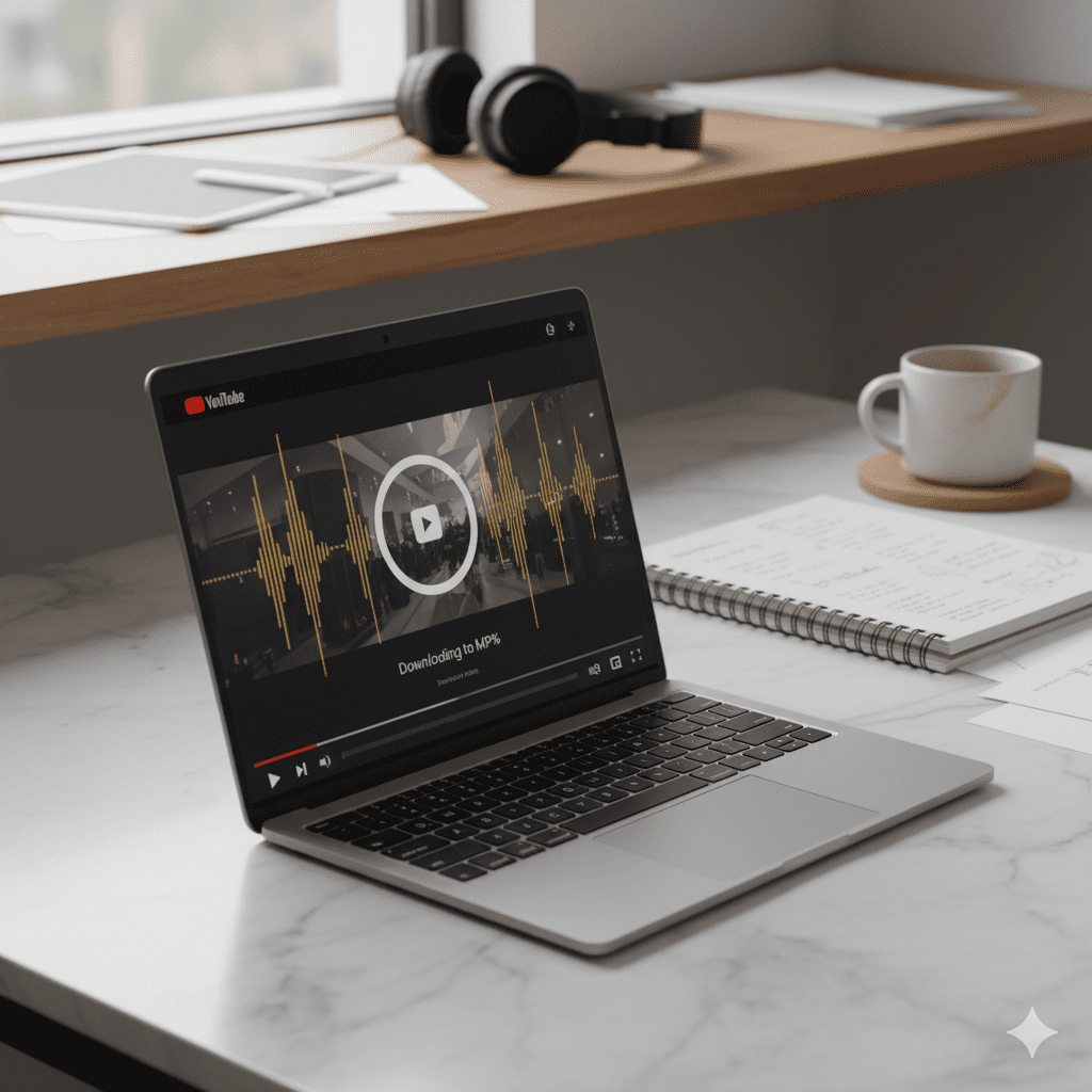 Laptop downloading a YouTube video symbolizing digital culture freedom