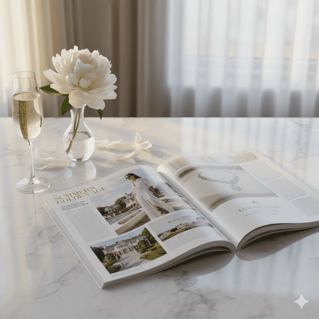 Luxury Hamptons magazine spread showcasing exclusive advertising opportunities