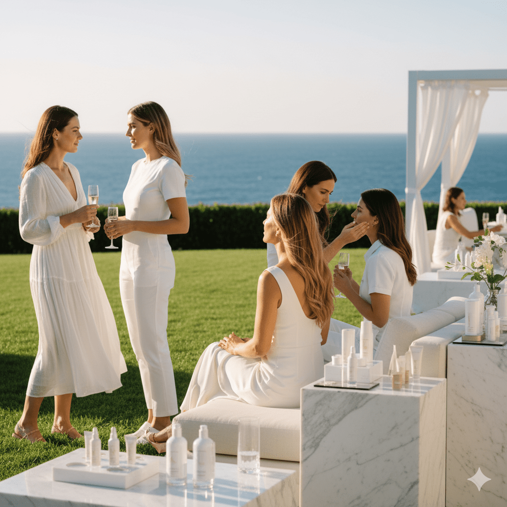 Premium skincare brand marketing event at exclusive Hamptons beauty gathering