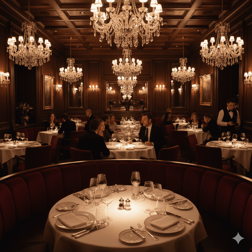 Exclusive NYC restaurant interior with elegant dining atmosphere