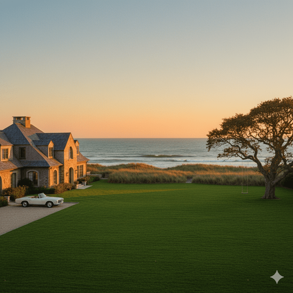 Golden Hour on an exclusive East Hampton estate overlooking the Atlantic Ocean.
