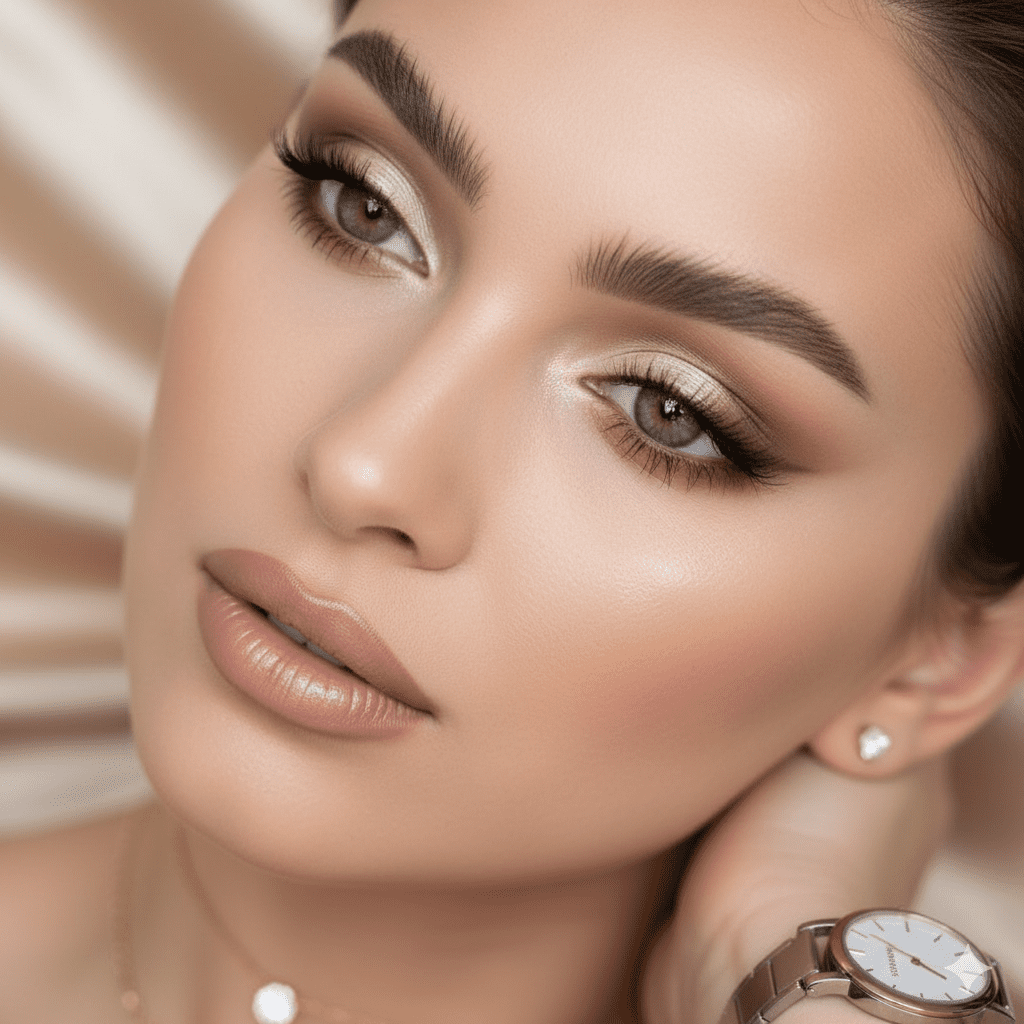 "Elegant woman with perfectly applied fox eye makeup technique showing luxury beauty trends"