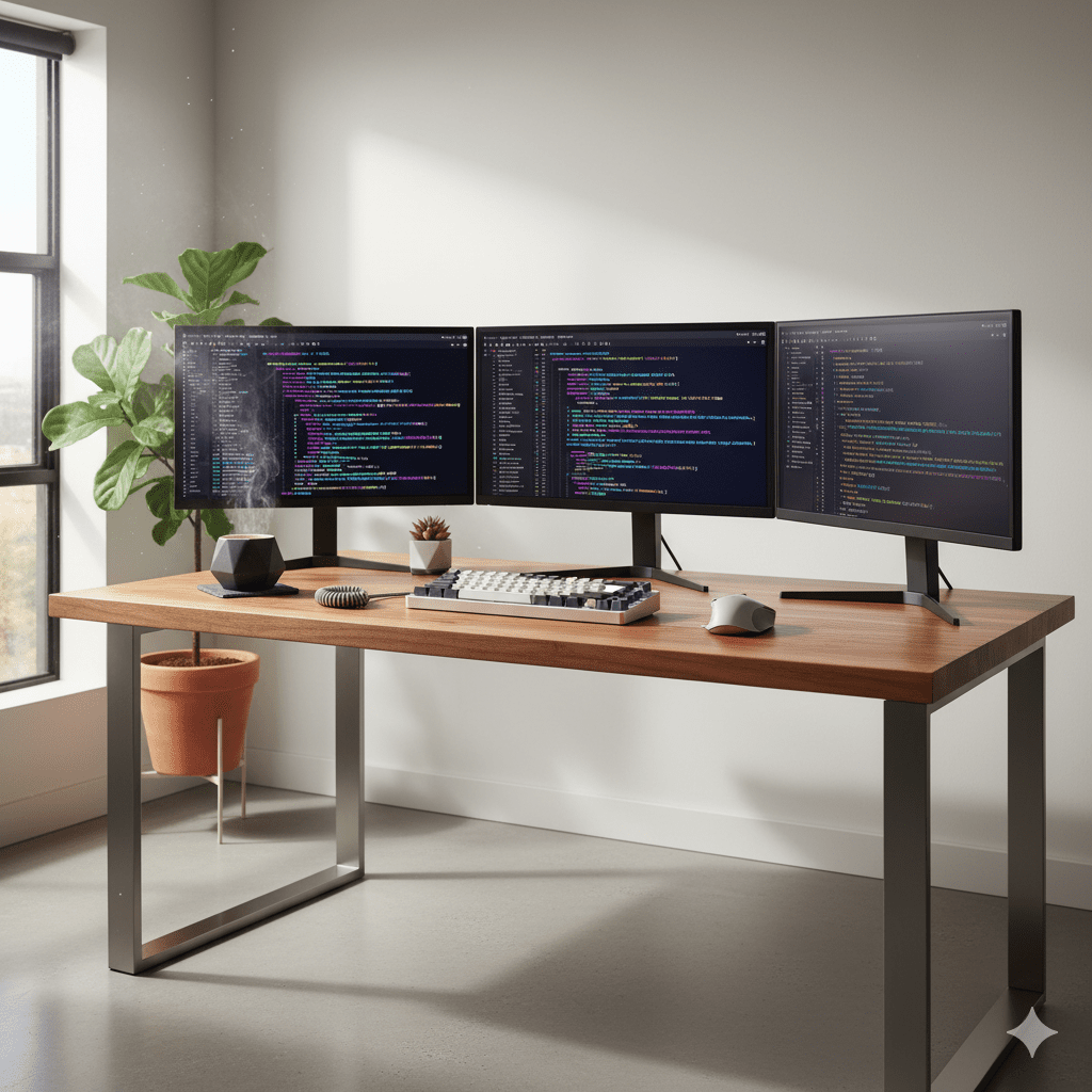 GitHub games on luxury developer workspace setup with multiple monitors