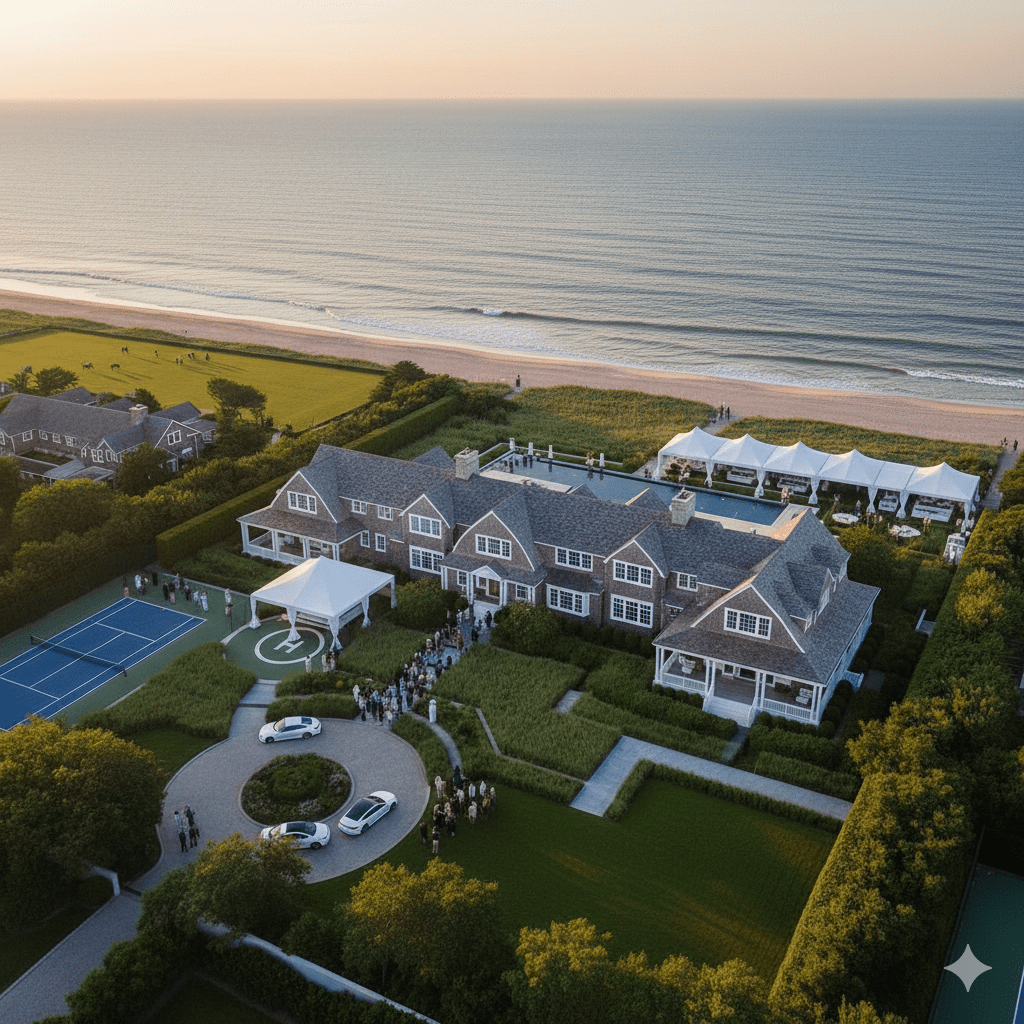 Luxury brand activation at exclusive Hamptons estate with ultra-wealthy attendees and ocean views
