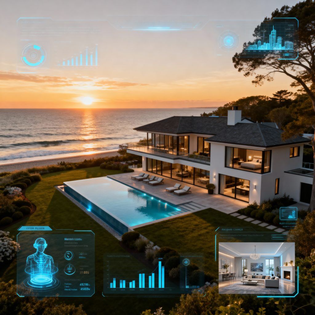 Luxury Hamptons estate showcasing AI-powered real estate marketing technology and analytics