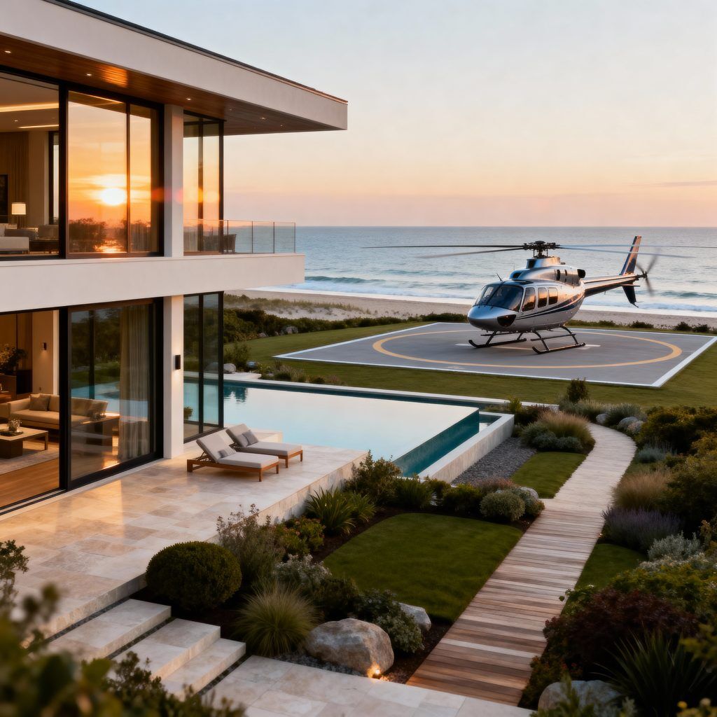 Ultra high net worth lifestyle Hamptons oceanfront estate with helicopter representing UHNW threshold