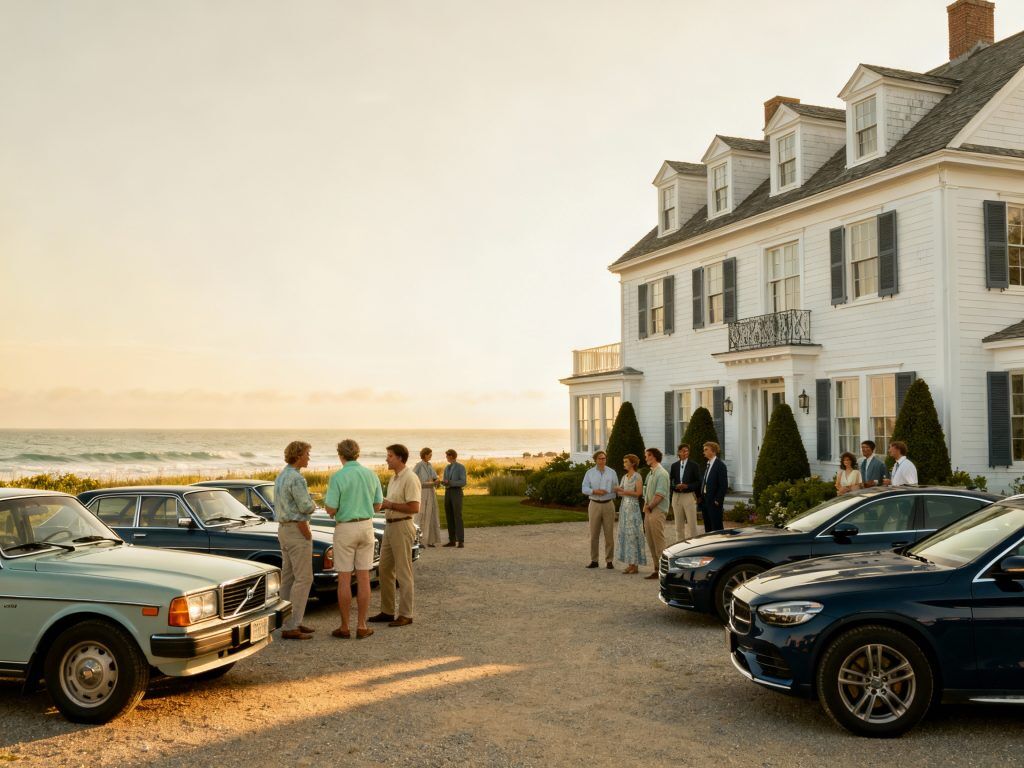 High net worth families at exclusive Southampton estate gathering showing subtle social hierarchies and unspoken codes of Hamptons summer society