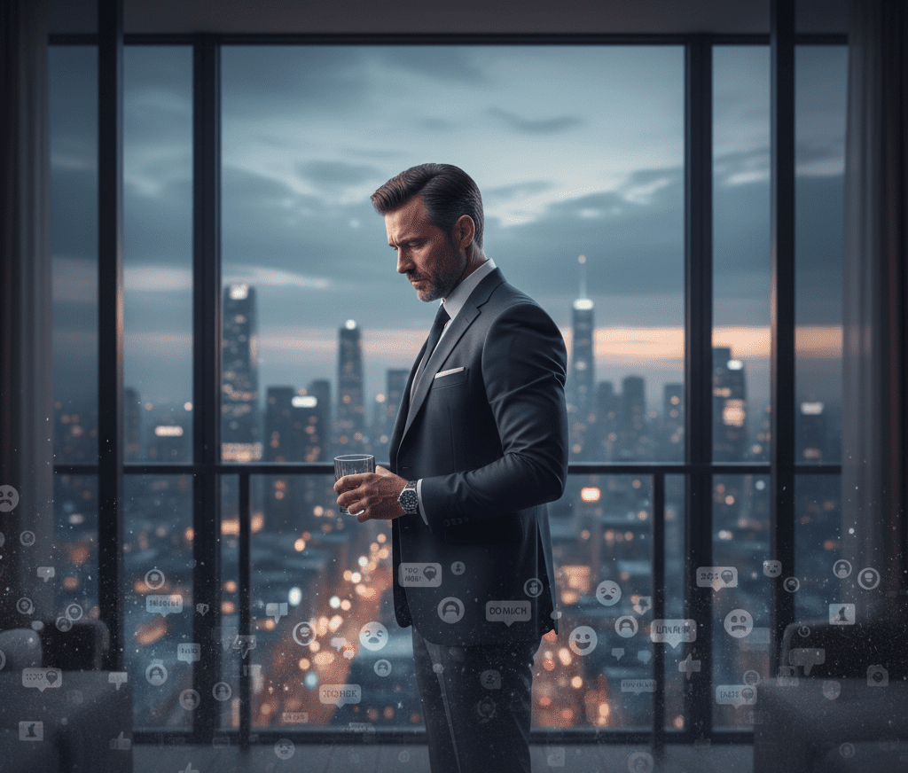 Rich Gentleman in NYC Penthouse contemplating the Stigma of Wealth