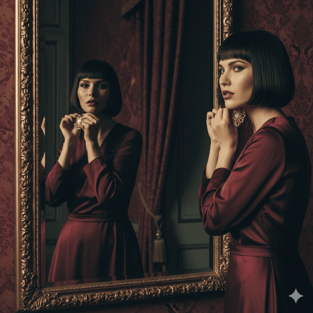 Sophisticated woman preparing for an upscale speed dating event in NYC