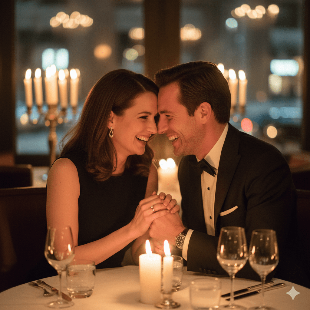 NYC couple who met at speed dating sharing intimate moment at Manhattan restaurant